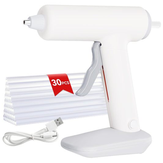 Hot Glue Gun, Cordless Hot Glue Gun, 90s Fast Heating, Mini glue gun and sticks set with 2600mAh Type-C Rechargeable,30 Premium Glue Sticks, Ideal for DIY Crafts, Home Repairs, White