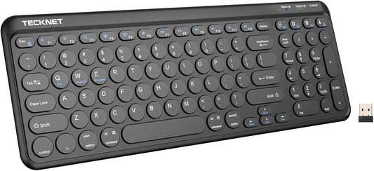 TECKNET 2.4G 4-Device 7 Wireless Keyboard Bluetooth & USB, Up to Connection, USB C Rechargeable Battery, Quiet Typing