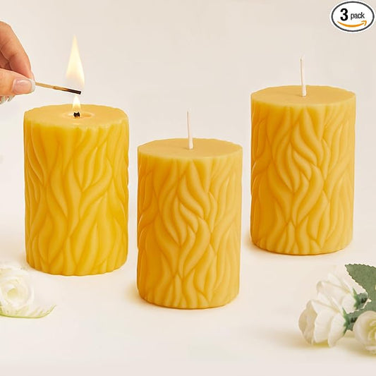 Crenovo Natural Beeswax Pillar Candles 3 Pack, 100% Pure Beeswax Candles Bulk with 84 Hours Burn Time, Organic Bees Wax Candles for Home, Party, Prayer, Non-Toxic Dripless Smokeless 2x3 Inch