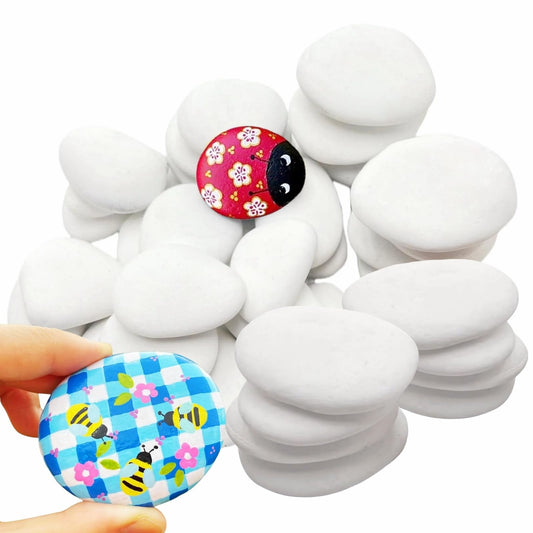 MSACC 32PCS White Rocks for Painting, Medium & Small Rocks to Paint, Flat Painting Rocks,Smooth Kindness Rocks for Crafts, DIY,Garden Decoration