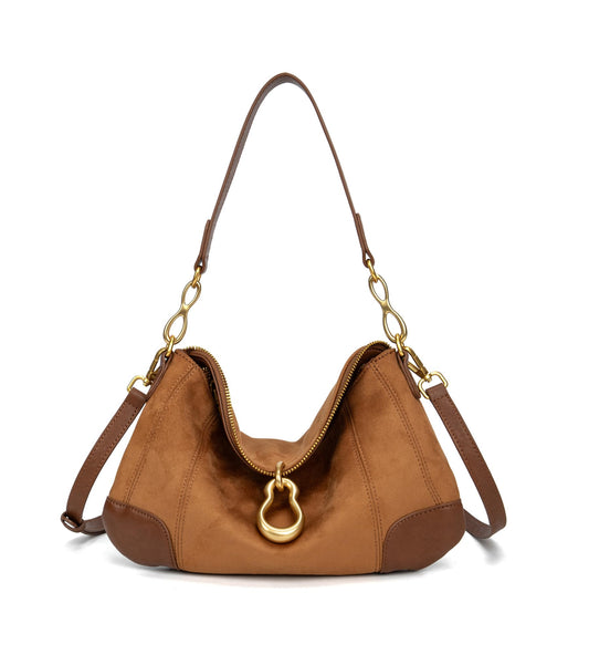 KingTo Shoulder Bag for Women Small Hobo Purse with Metal Pendant Embellished Retro Handbag Satchel (Brown)