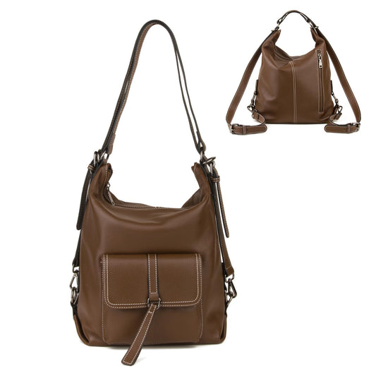 DONNAIN Genuine Leather Backpack Purse for Women Large Capacity, Anti-Theft Travel Backpack Leather Convertible Shoulder Bag (Coffee)