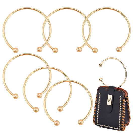PH PandaHall 6pcs Gold Metal Purse Handles 5.3 inch Semicircle Bag Handles Frame, Metal Bag Handles Frame with Beads for Crocheted Macrame Bags Craft Handbag Handmade DIY Making