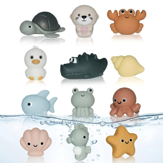Bath Toys for Toddlers 1-3, 12 Pcs No Hole Baby Bath Toys, Ocean Animal Bathtub Toys for Boys Girls, Toddler Water Table Pool Toys Ages 2-4 4-8, Kids Birthday Easter Gifts
