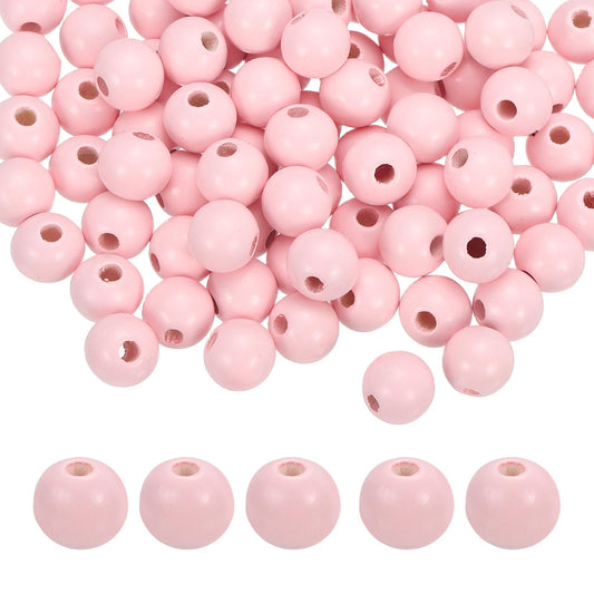 MECCANIXITY 100pcs Light Pink Colored Wooden Beads 12mm Dia. 3.3mm Hole Large Round Natural Dyed Wood Loose Spacer Ball Bulk for DIY Bead Crafts Making Home Decor