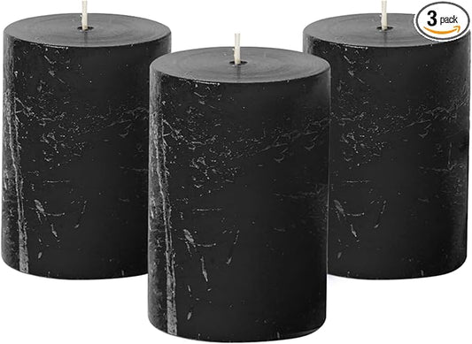 Simply Soson 3x4 inch Black Pillar Candles Set of 3, Rustic Texture, Unscented Black Candles, Dripless Candles, 3 inch Pillar Candles Ideal as Wedding, Parties, Spas, Dinner, Home Decoration, Church