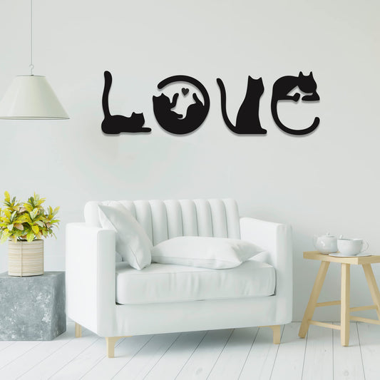 Black Cat Wall Decor Set of 4-11x40 Inch Cats Spell LOVE Wall Art - Engineered Wood Cat Silhouette Decor for Living Room Bedroom Kitchen - Cat Lover Housewarming Birthday Gift