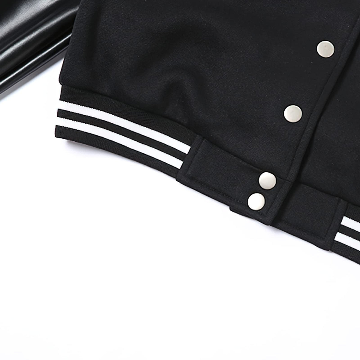 Xaspee Women's Casual Baseball Jacket Faux Leather Colorblock Button Crop Bomber Jacket