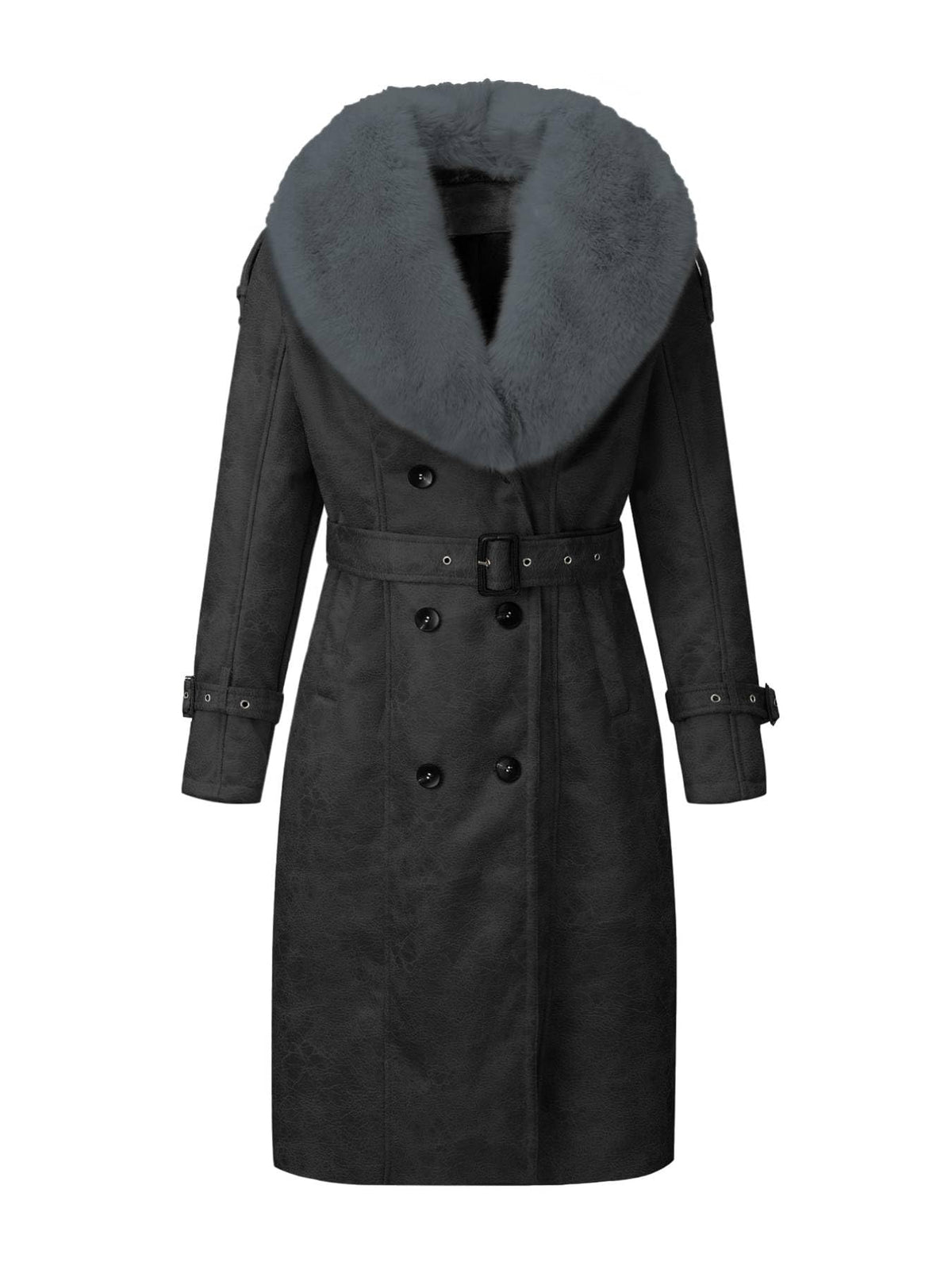 Bellivera Women's Faux Leather Jacket Winter Long Parka Retro Warm Coat with Fur Trim KLA06 Black L
