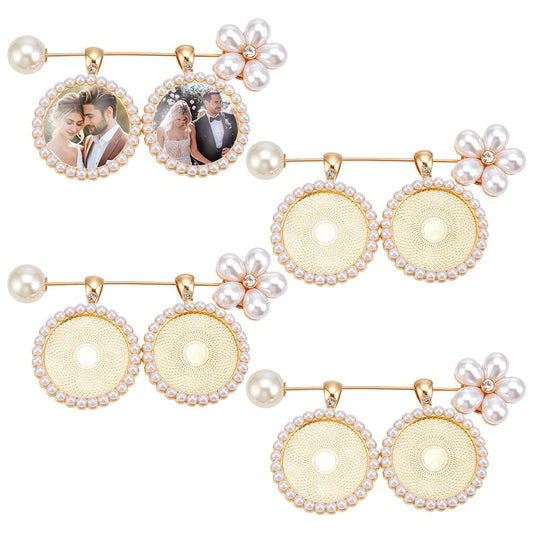 UNICRAFTALE 2 Sets Wedding Bouquet Photo Brooch Charms Rhinestone Bride Pin with Round Glass Cabochons Light Gold Memorial Crystal Bride Gift Pearl Floral Bouquet Charms for Friend Bridal Shower Gift
