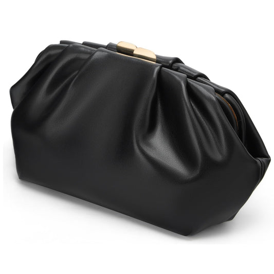 DETARA Vegan Leather Clutch Purse for Women Formal Soft Pleated PU Clutch Elegant Evening Bag Wedding Party and Prom (Black 933)