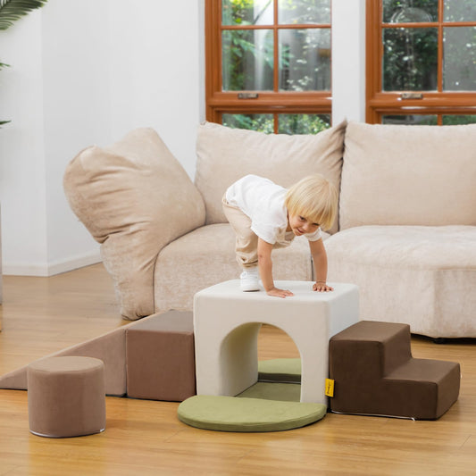 BanaSuper Kids Climbing Foam Blocks Playset - 7 Piece Toddler Climbing Toys, Indoor Gross Motor Development Montessori Gross Motor Toy for Babies & Toddlers (Grey)