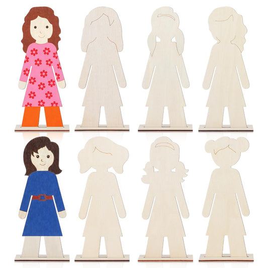 NUOBESTY 20Pcs Standing Wood People Cutouts Girls Manual Blank Wooden Shapes for Crafts Unfinished Woodslices DIY Graffiti Wooden Cutouts Human Decorations Label