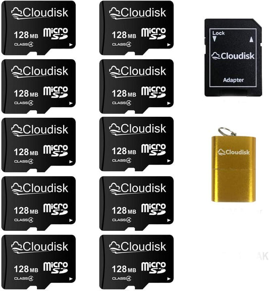 Cloudisk Pack 10 128MB 128GB) C4 (128MB=0.128GB) of Micro SD Card Small Capacity (Not Memory Card with Adapter, Card
