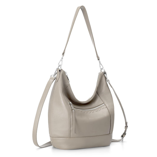 befen Soft Shoulder Purses for Women Genuine Leather, Medium Crossbody Hobo Purses for Women, Ladies 100 Percent Real Leather Purse, Lightweight Shoulder Handbags Beige Grey