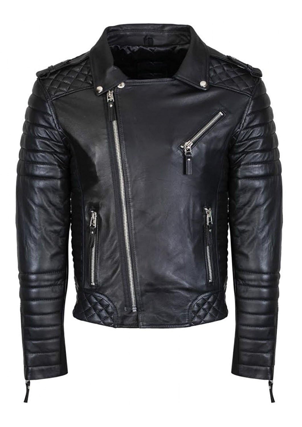 DECIMAL Men's Black REAL Lambskin Leather Biker Jacket VINTAGE GENUINE MOTORCYCLE JACKETS FOR MEN (US, Alpha, X-Small, Regular, Regular, C BLACK)