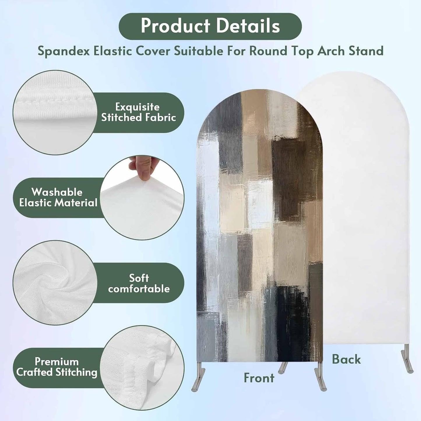Jnbasdffb 6 Modern Grey Brown Wedding Arch Cover, Stretchy Spandex Arch Backdrop Stand Covers FT, Abstract Oil Painting
