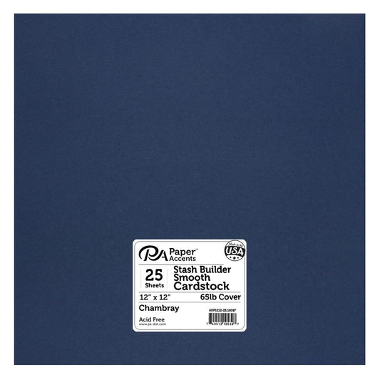 PA Paper Accents Stash Builder Cardstock 12" x 12" Chambray, 65lb colored cardstock paper for card making, scrapbooking, printing, quilling and crafts, 25 box