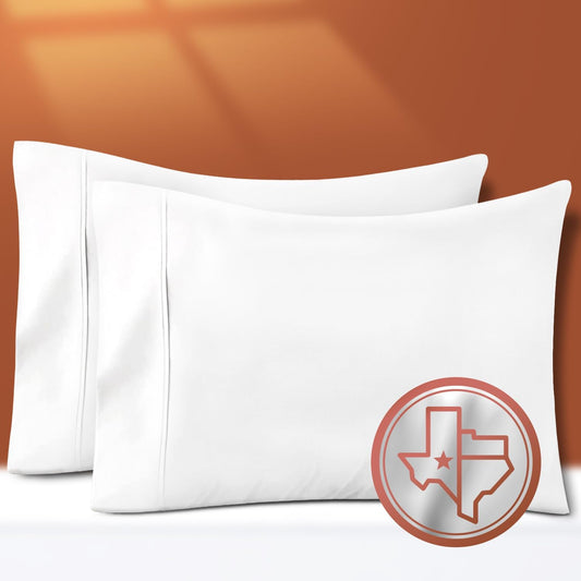 Texas Linen Co. 100% Egyptian Cotton Pillowcases - Soft & Silky Sateen Weave, Set of 2, White Standard/Queen