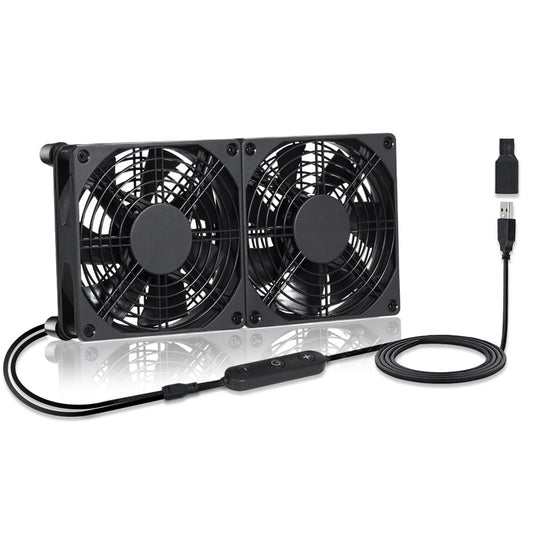 xiaoqijia Dual140mm 10-Speed IPX5 5V 12V Adjustable Cooling Case Fan for Receiver DVR Xbox TV Box Router USB/DC Power