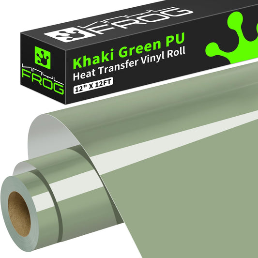 VINYL FROG Heat Transfer Vinyl Roll HTV Vinyl - 12" x12ft Khaki Green Iron on Vinyl for T-Shirts, Heat Press Vinyl for DIY Craft Designs (Khaki Green)