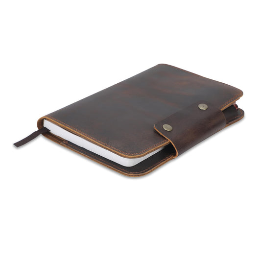 CestAntiQ Rustic Leather Journal Cover – Fit for 5.75 x 8.25 Inch & A5 Notebooks (5.5 x 8.2 Inch) – Refillable Cover with Pen Loop, 5 Card Slots – Ideal for Writers, Artists, Professionals (Brown)