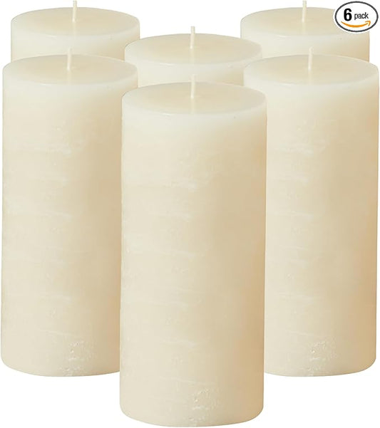 Simply Soson 3x6 inch Ivory Pillar Candles Set of 6, Rustic Texture, Unscented Ivory Candles, Dripless Candles, 3 inch Pillar Candles Ideal as Wedding, Parties, Spas, Dinner, Home Decoration, Church