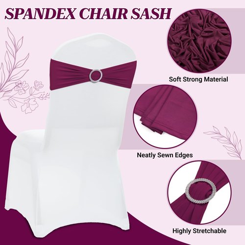 MDS Premium Spandex Chair Sashes - Stretchy Bow Covers with Buckle Slider | Pack of 10 - Eggplant
