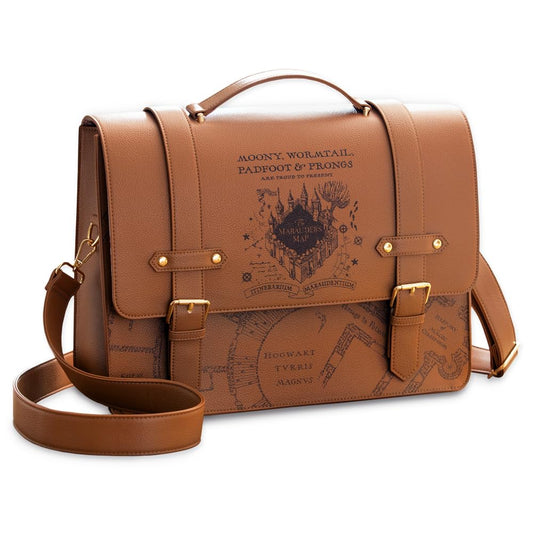 ConQuest Journals Harry Potter Marauder's Map Satchel, Vegan Leather Messenger Tote Bag, 50'' Crossbody Strap & Top Handles, Snap Buckle Closure, 2 Inside Pockets, 11'' x 15'', Officially Licensed