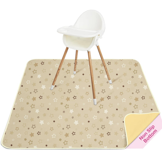 Basumee Splat Mat High Chair Mat Waterproof Baby Play Splat Mat for Under High Chair Food Catcher Highchair Mat for Floor Non Slip Bottom, Brown Stars, 46x42 Inches