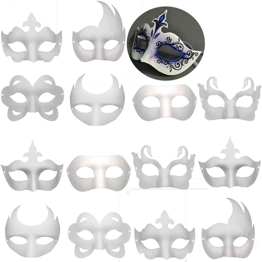 Timtop 14 PCS DIY White Masks Paper Half Face Masquerade Masks Craft Plain Mardi Gras Mask Paintable Blank Halloween Christmas Party Mask