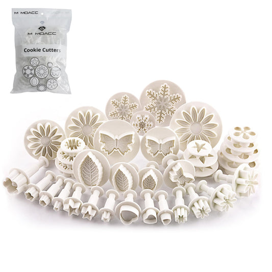 M MOACC Cake Tools 36 Piece Fondant Cake Cookie Plunger Sugarcraft Flower Leaf Butterfly Heart Shape Decorating Mold DIY Icing Plunger Tools