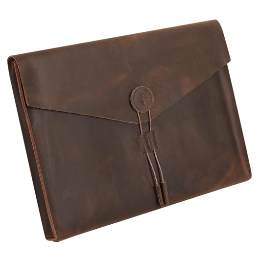 GZRHKJ Genuine Leather Folder Portfolio, Leather File Folder Organizer，Envelope Document Holder for Men&Women, Personalized Folio Laptop Sleeve Case for 15" Laptops, Tablets