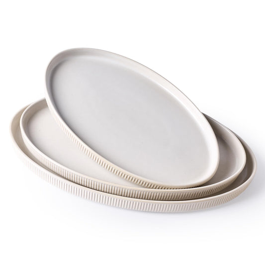 famiware Serving Platter, 16/14.6/12.9 Inch Serving Dishes for Entertaining, Party Serving Trays for Food, Buffet Oval Platters for Food, Large Plates for Bread Turkey Cheese Appetizer, Matte White