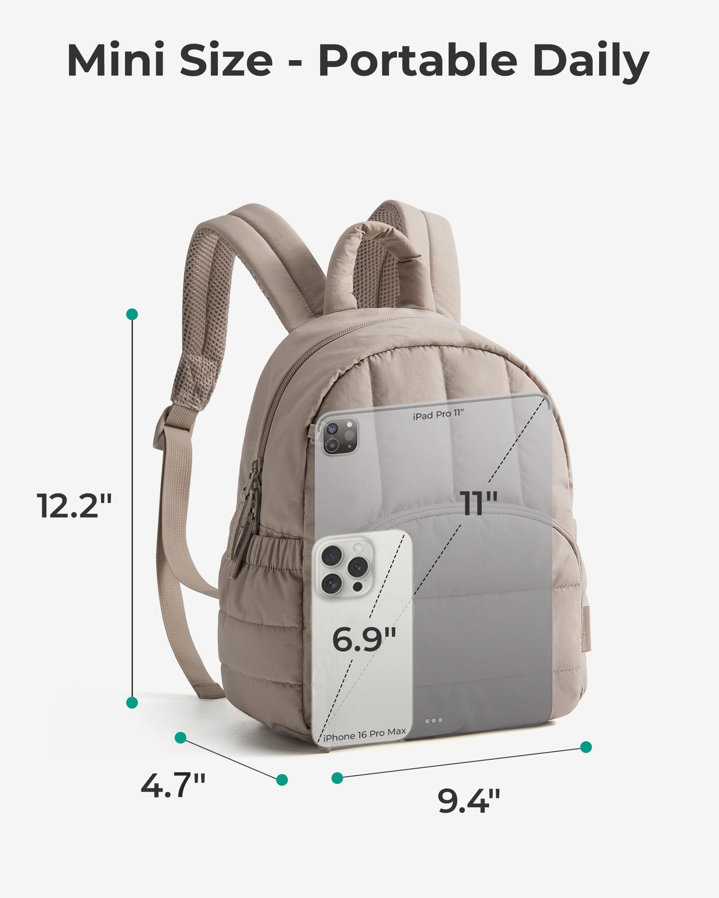 BAGSMART Mini Backpack for Women, Lightweight Puffer Small Backpack Purse, Quilted Casual Travel Daypack, Cute Water-Resistant Bookbag for Daily, Brown