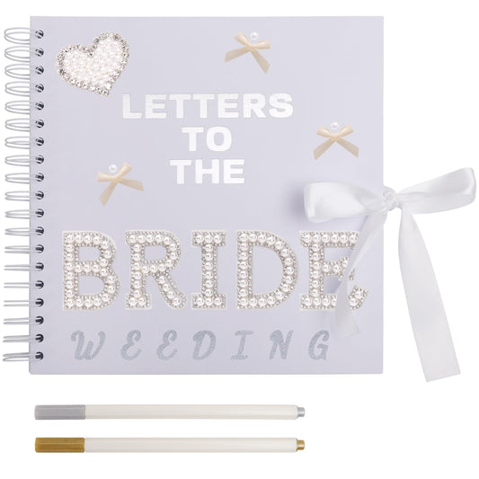 BINBE 8 x 8 Inch Letters to The Bride Scrapbook Kit DIY Blank Paper Scrapbook Photo Album Wedding Memory Book Bridal Guest Book Sign with Pearl Stickers, Letter Patches, Bows White
