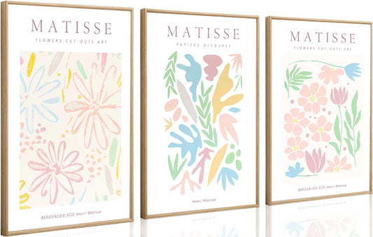 3 Pcs Danish Pastel Henri Matisse Wall Art Colorful Flower Market Canvas Wall Decor Mid Century Modern Boho Pictures Paintings Posters for Living Room Bedroom Home Decorations 12x16in Unframed