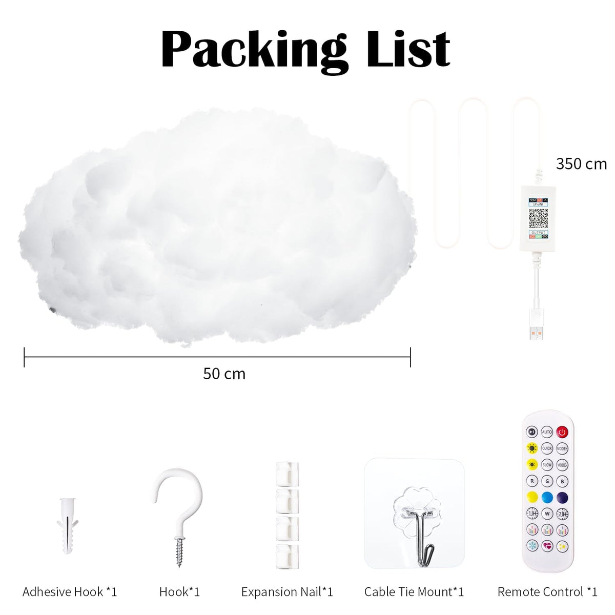 oooYYDSxxx 3D Cloud Lamp 1 Pack APP Controlled Music Sync 24 Inch Cotton LED Mood Lights 16 Million Color Changing Wireless Remote USB Powered for Bed