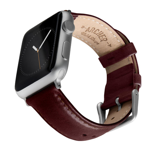 Archer Watch Straps - Top Grain Leather Straps for Apple Watch (Mahogany/Matched Thread, Matte Silver Hardware, 44/45/46/49mm)