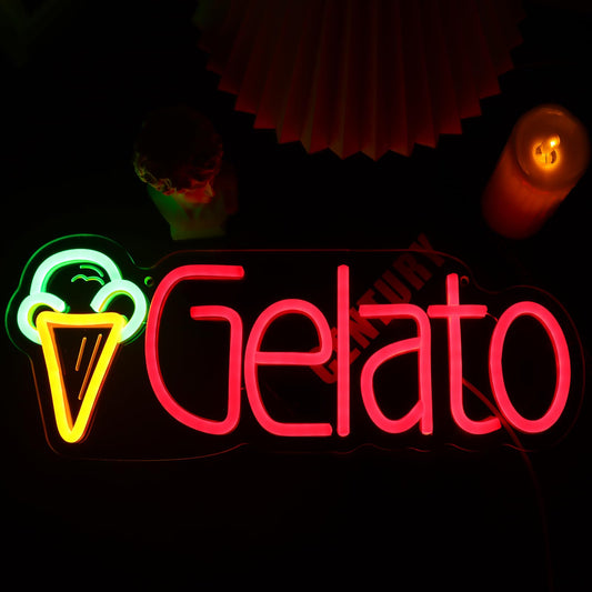 KODGGHK Gelato Neon Sign for Wall Decor, Italian Ice Cream Neon Light with Dimmer Switch for Business, USB Power LED Sign Lights for Home Bar Store, LED Neon Sign Wall Art Neon Light for Beer Pub(Gelato)