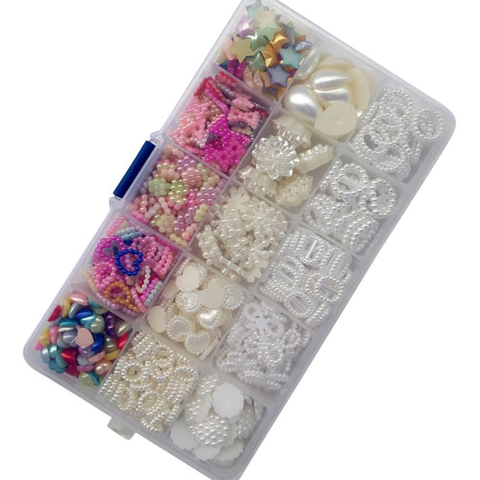 Chenkou Craft Random 700pcs Love Heart Bow Teardrop Bead Rose Sunflower Rhinestone Loose Bead DIY Flat Back Beads Assorted Lots + Plastic Box