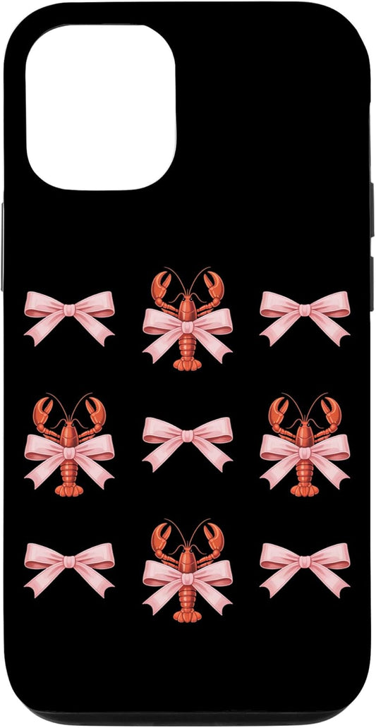 Crawfish Pink Coquette Bow Youth Women Girls Teens 12/12 Coquette Bow Aesthetic Cute Crawfish Lobsters Girls Women Case