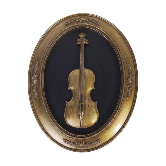 S-MANTIS Vintage Wall Sculpture,Antique Pediment,Hallway Art,Hand Painted Instrument Decoration Accent Artworks for Indoor Kitchen Bedroom Living Room Office Outdoor Garden Patio Oval (Bronze Violin)