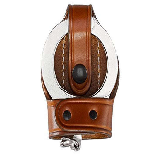 Aker Leather Tan A503 Bikini Handcuff Case Duty Belt Holder, Leather Handcuff Pouch with Metal Clip, Fits Standard Chain Handcuffs Holster, Durable Gear Accessories for Law Enforcement, Made in USA