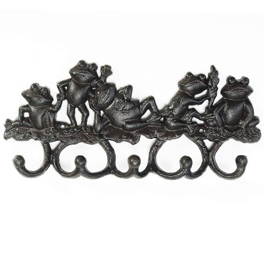 Sungmor Cast Iron Animal Wall Hook Rack - Rustic Decorative Key Holder with 5 Hooks, Lovely Frog Coat Hanger - Vintage Metal Organizer for Entryway, Garden, Mudroom, or Kitchen