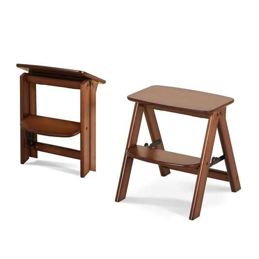 Baveke 2 Step Stool Foldable- Bamboo Step Ladder, Small Folding Step Stool Cute and Wooden Step Stools for Adults, Closet Stepstool & Collapsible Stool for Kitchen, Home, Indoor(FSC-Certified Bamboo)