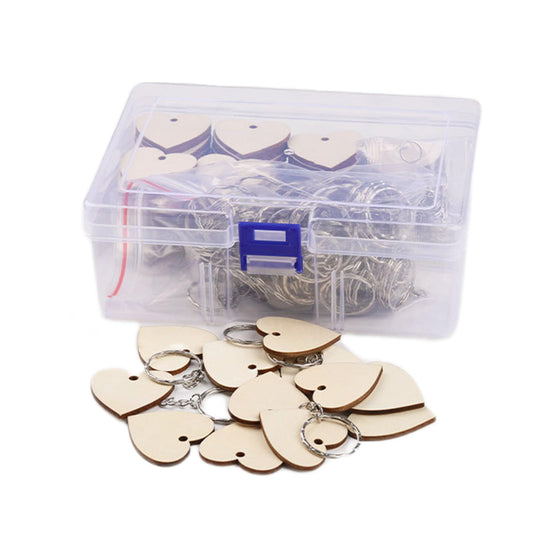 QMTSINEW 100 Pcs Blank Heart-Shaped Wooden Keychain Set,Unfinished Heart Wooden Circles with 100Pcs Key Rings Personalized Wood Keychain Key Ring Key Tags DIY Keychain Supplies for Craft