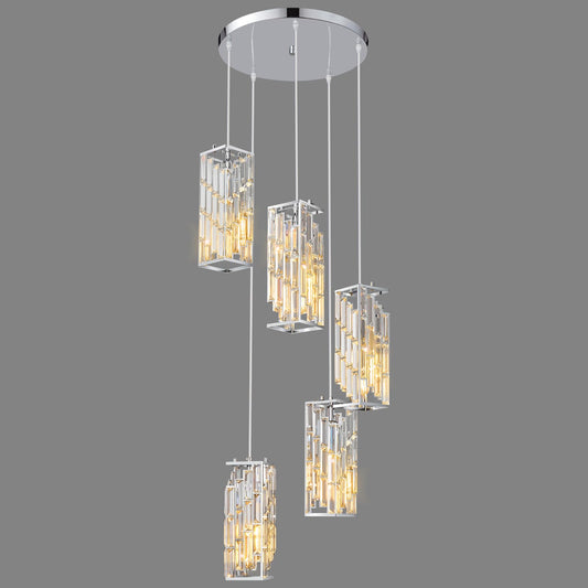 FDPBY Chrome Pendant Lighting Modern Pendant Light, Mini Crystal Chandeliers,Adjustable Pendant Light Fixture for Kitchen Island Dinning Room Bedroom (5 Light)