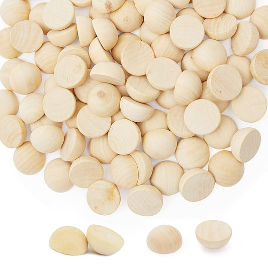ANZKA 300pcs Small Half Beads for Crafts Wooden, 15mm Flat Wood Balls, 0.6 inch Diameter Wooden Hemisphere Bulk, Natural Half Sphere Ornaments