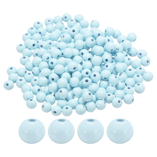 HARFINGTON 300pcs 12mm Light Blue Wood Beads 3.3mm Large Hole Round Wooden Loose Spacer Beads for Jewelry Making Necklace Bracelets DIY Crafts Macrame Handmade Decorations
